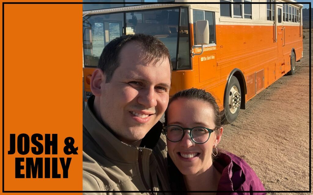 Josh and Emily working and living remotely skoolie van life rv